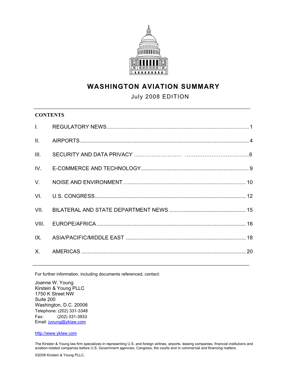 WASHINGTON AVIATION SUMMARY July 2008 EDITION