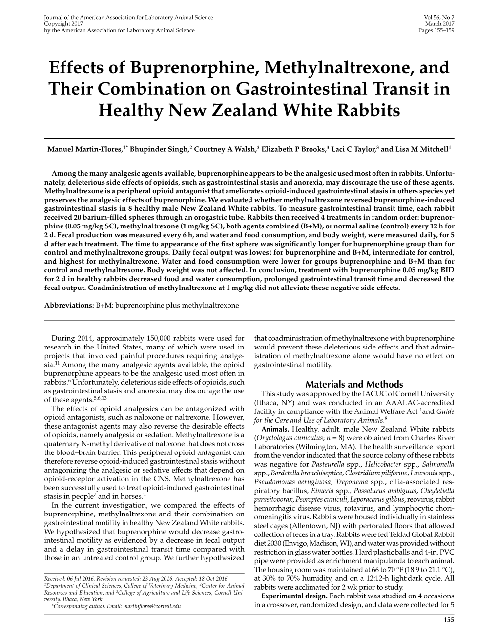 Effects of Buprenorphine, Methylnaltrexone, and Their Combination on Gastrointestinal Transit in Healthy New Zealand White Rabbits