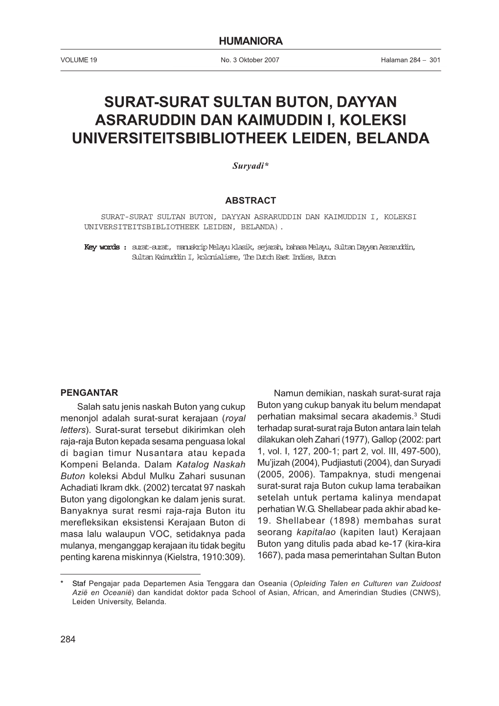 Surat-Surat Sultan Buton, Dayyan Asraruddin Dan Kaimuddin I, Koleksi Universiteitsbibliotheek Leiden, Belanda