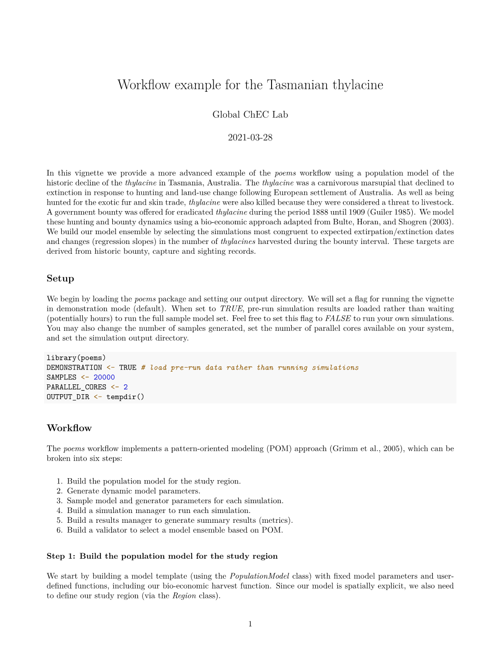 Workflow Example for the Tasmanian Thylacine