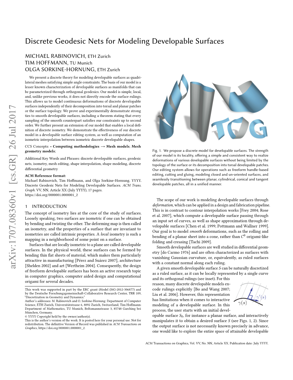 Discrete Geodesic Nets for Modeling Developable Surfaces