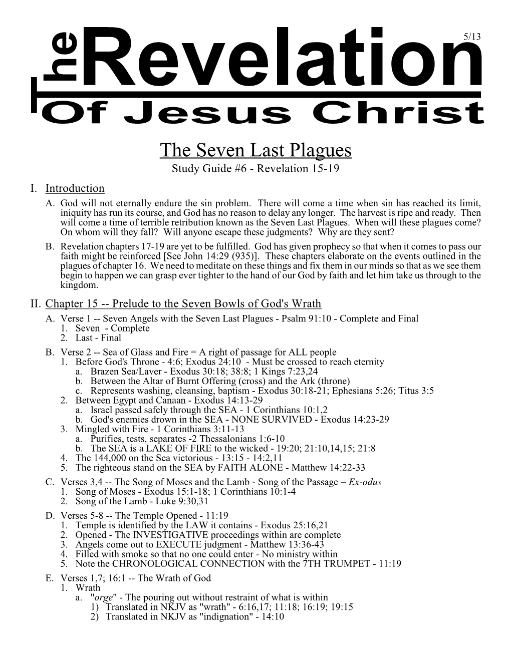 The Seven Last Plagues Study Guide #6 - Revelation 15-19 I