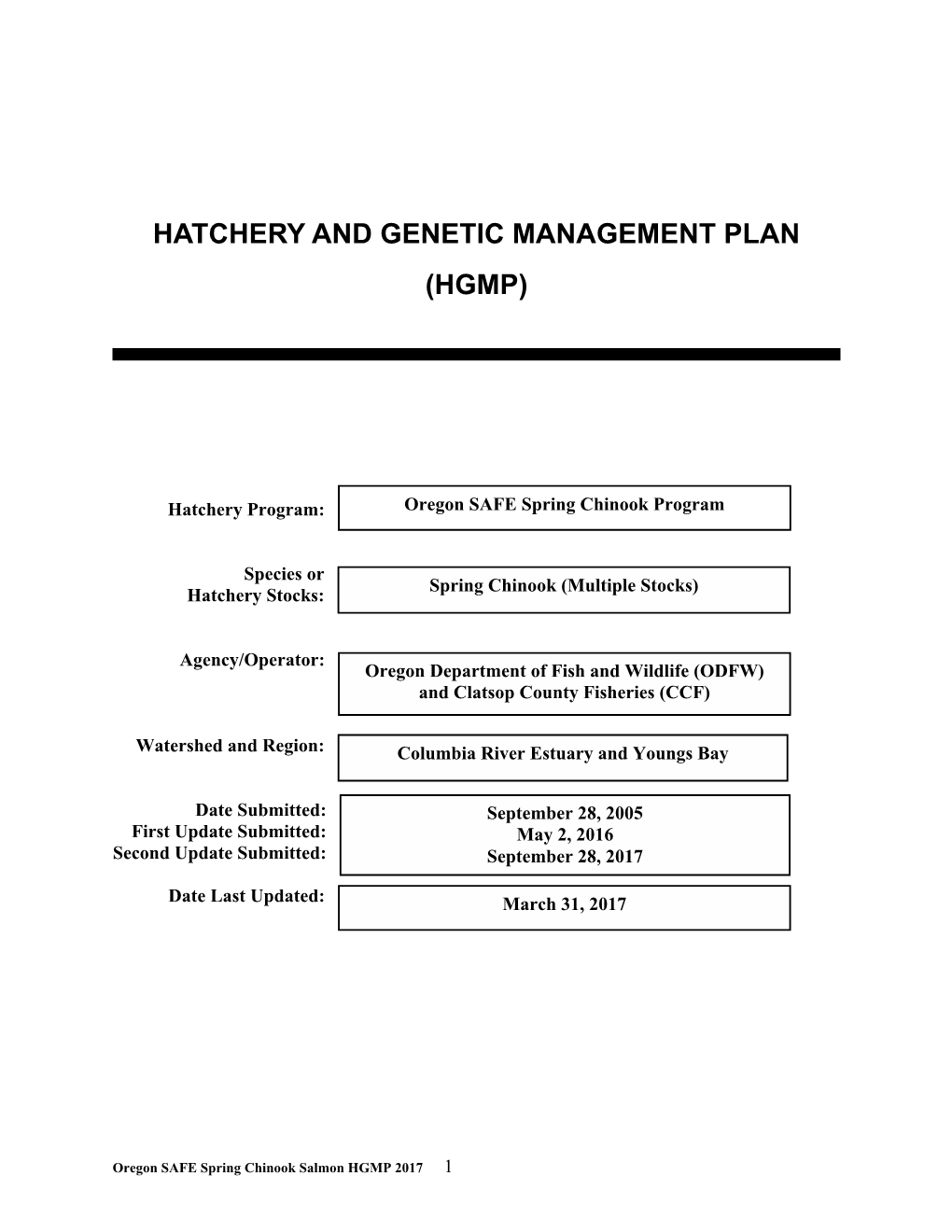 Hatchery and Genetic Management Plan (Hgmp)
