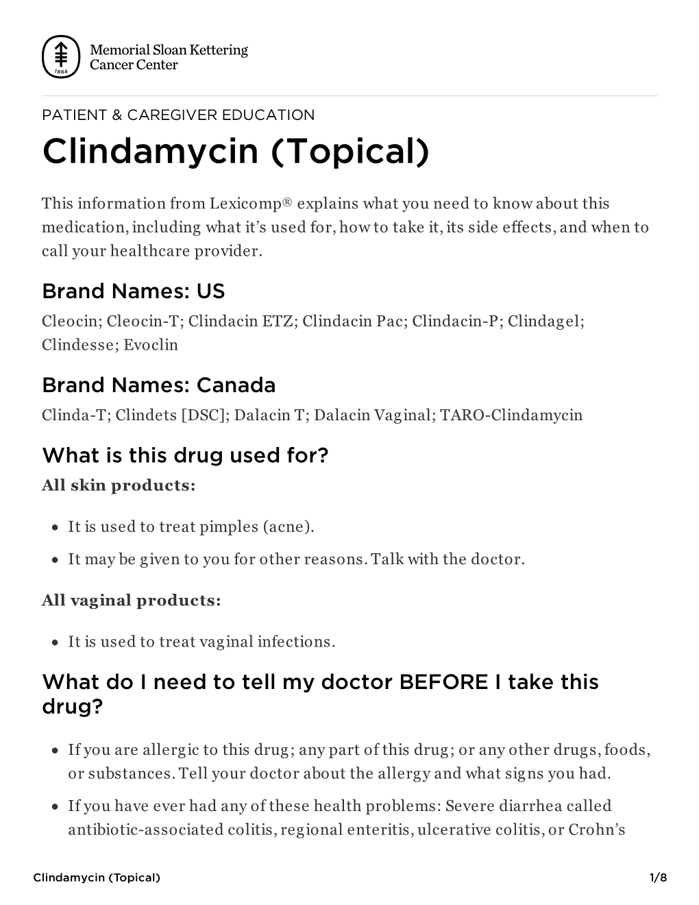 Clindamycin (Topical) | Memorial Sloan Kettering Cancer Center