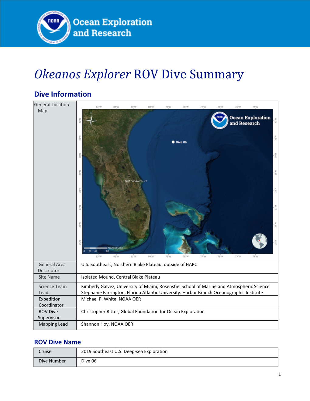 Okeanos Explorer ​ROV Dive Summary