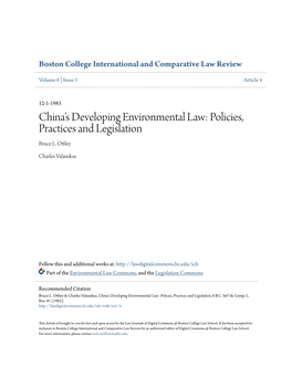 China's Developing Environmental Law: Policies, Practices and Legislation