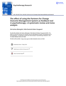 The Effect of Using the Partners for Change Outcome Management System As Feedback Tool in Psychotherapy—A Systematic Review and Meta- Analysis