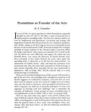 Prometheus As Founder of the Arts Conacher, D J Greek, Roman and Byzantine Studies; Fall 1977; 18, 3; Periodicals Archive Online Pg