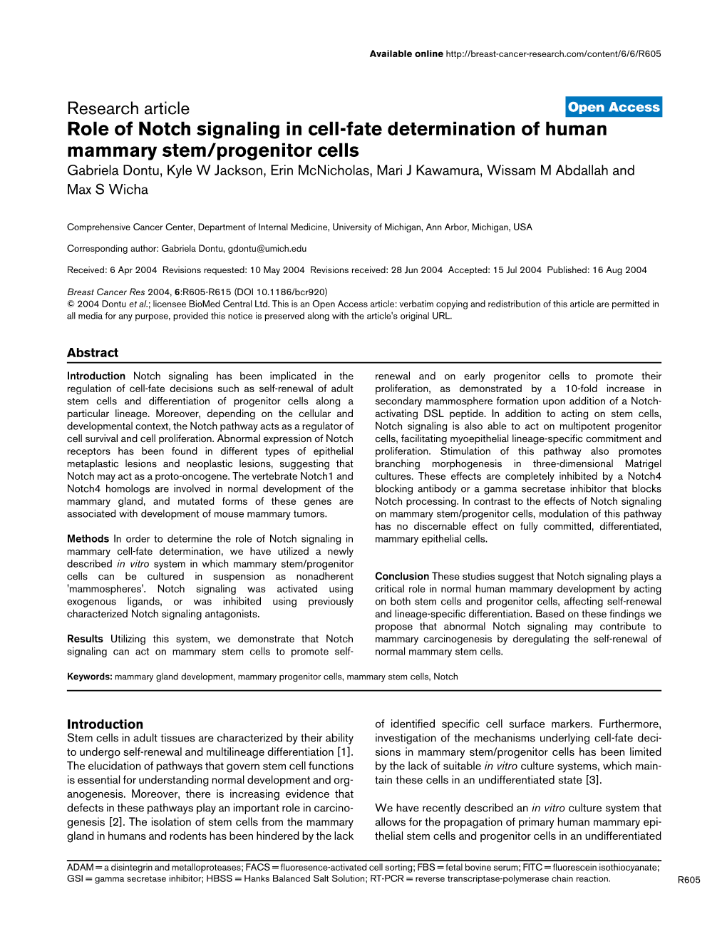 Role of Notch Signaling in Cell-Fate Determination of Human Mammary