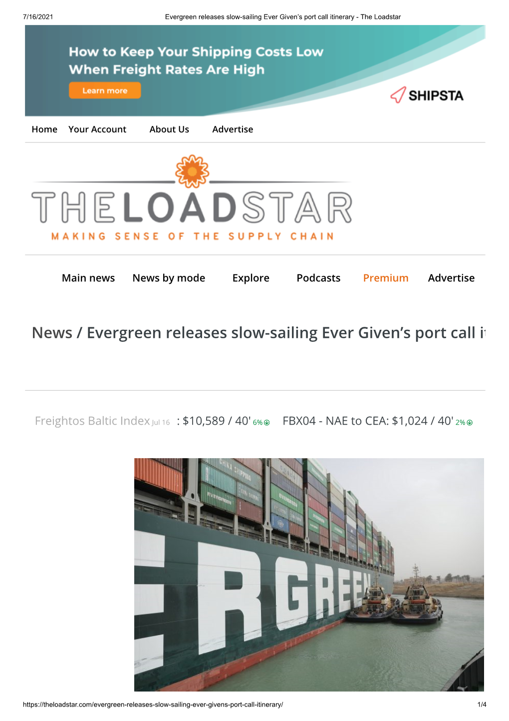 News / Evergreen Releases Slow-Sailing Ever Given's Port Call It