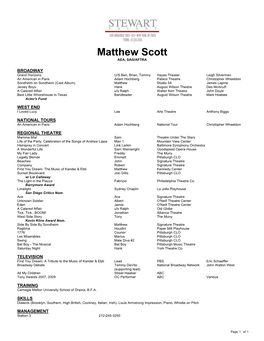 Matthew Scott Theatrical Resume