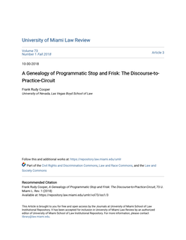 A Genealogy of Programmatic Stop and Frisk: the Discourse-To- Practice-Circuit