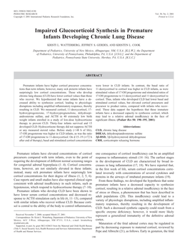 Impaired Glucocorticoid Synthesis in Premature Infants Developing Chronic Lung Disease