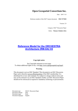Reference Model for the ORCHESTRA Architecture (RM-OA) V2