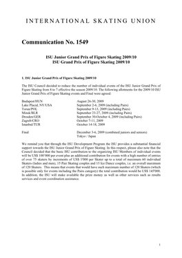 INTERNATIONAL SKATING UNION Communication No. 1549