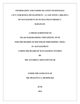 Ict ) for Rural Development : a Case Study ( 2006-2012
