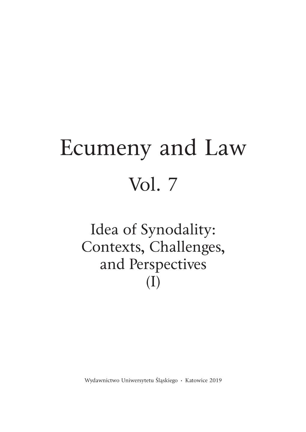 Ecumeny and Law Vol