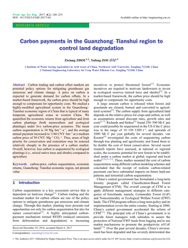 Carbon Payments in the Guanzhong-Tianshui Region To