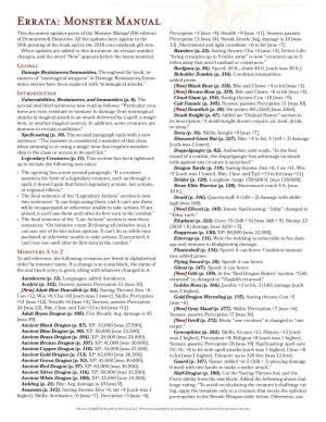 Errata: Monster Manual This Document Updates Parts of the Monster Manual (5Th Edition) Perception +3 [Was +4], Stealth +9 [Was +11]