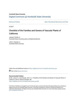 Checklist of the Families and Genera of Vascular Plants of California
