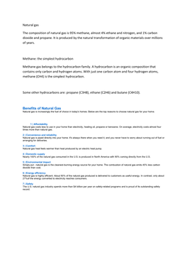 Natural Gas the Composition of Natural Gas Is 95% Methane, Almost