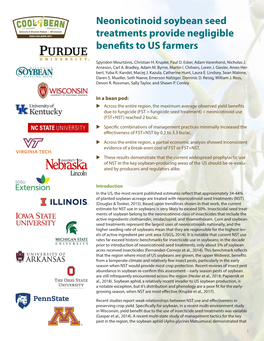 Neonicotinoid Soybean Seed Treatments Provide Negligible Benefits to US Farmers