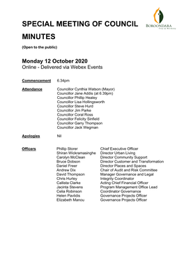 Special Meeting of Council Minutes 12/10/2020
