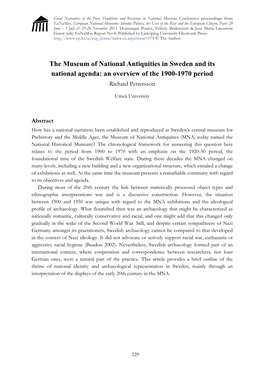 The Museum of National Antiquities in Sweden and Its National Agenda: an Overview of the 1900-1970 Period Richard Pettersson