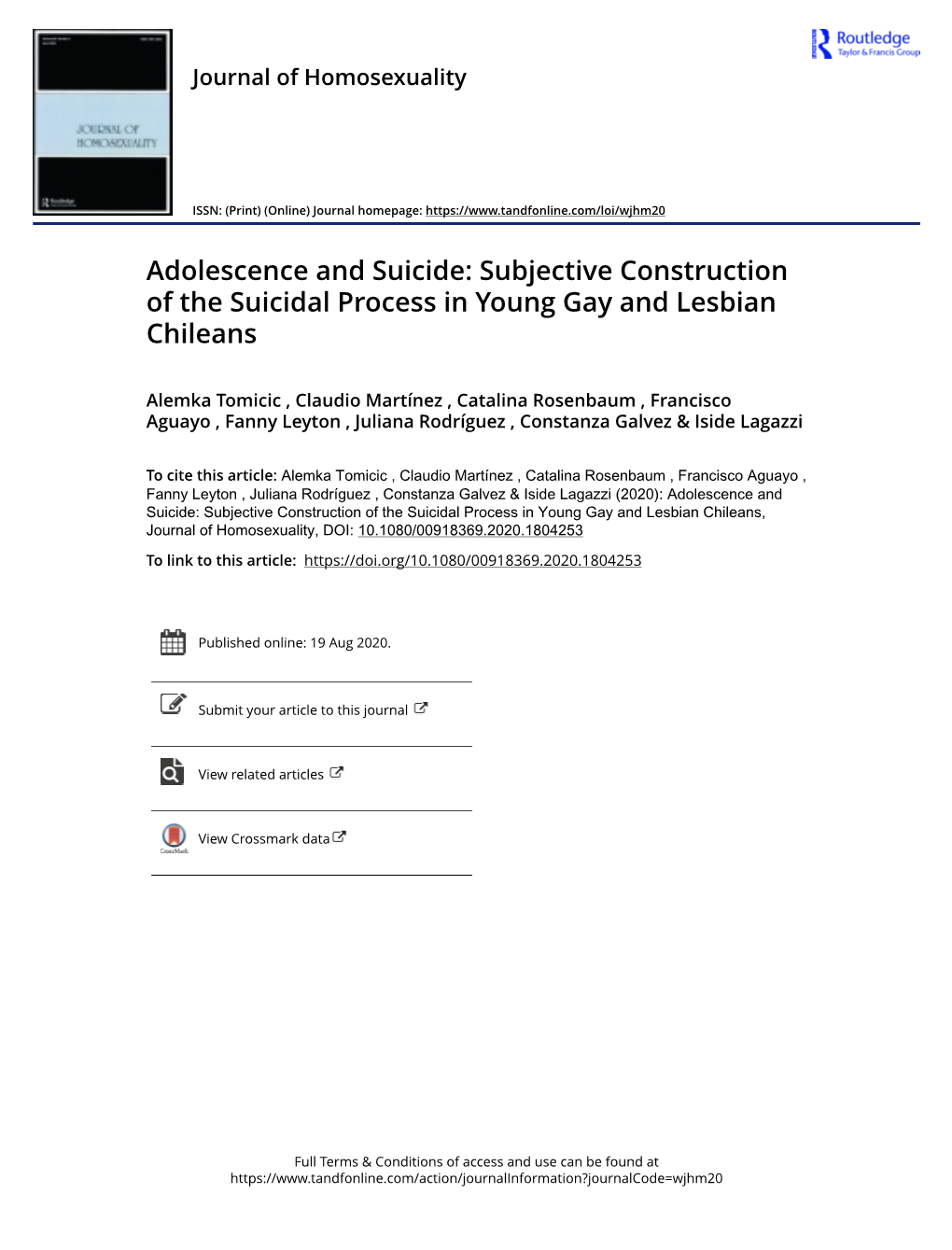 Subjective Construction of the Suicidal Process in Young Gay and Lesbian Chileans