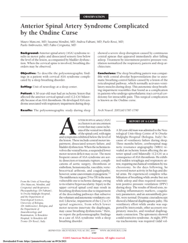 Anterior Spinal Artery Syndrome Complicated by the Ondine Curse