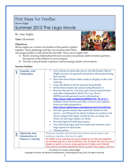 First Steps for Families Movie Night Summer 2015 the Lego Movie