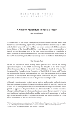 A Note on Agriculture in Russia Today Yuri Emelianov*
