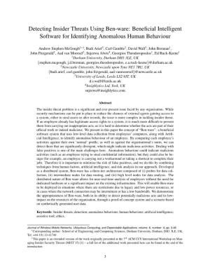 Detecting Insider Threats Using Ben-Ware: Beneﬁcial Intelligent Software for Identifying Anomalous Human Behaviour