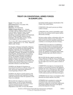 Treaty on Conventional Armed Forces in Europe (Cfe)