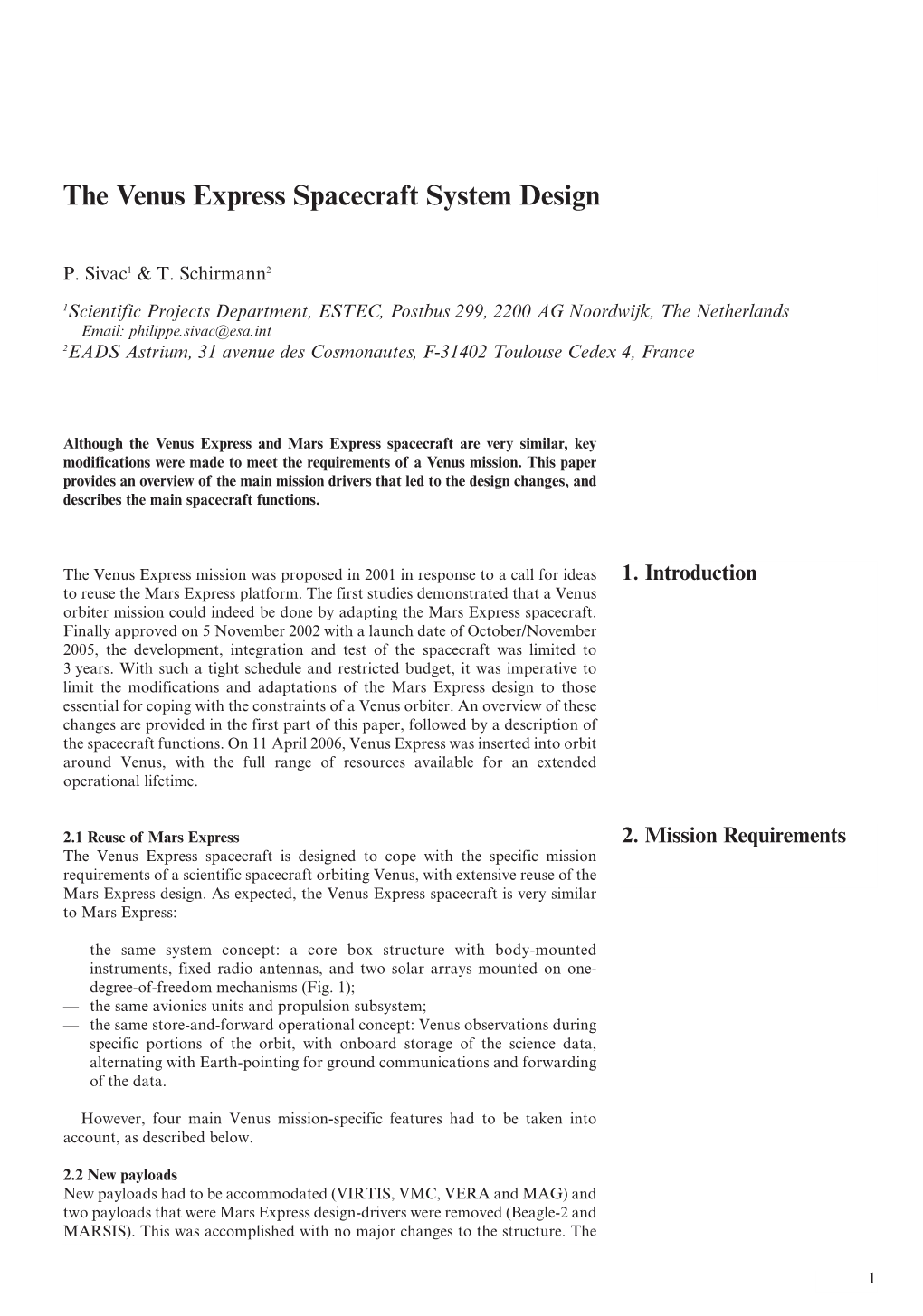 The Venus Express Spacecraft System Design