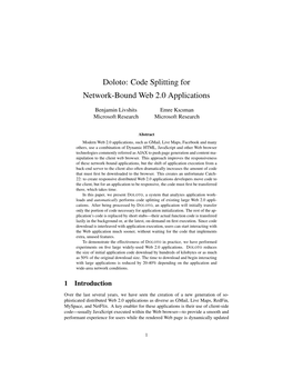 Doloto: Code Splitting for Network-Bound Web 2.0 Applications