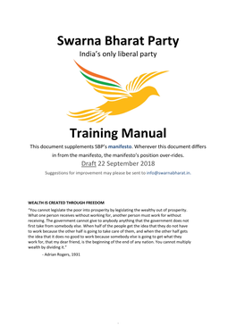 Training Manual This Document Supplements SBP’S Manifesto