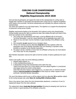 CURLING CLUB CHAMPIONSHIP National Championship Eligibility Requirements 2019-2020