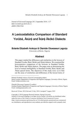 A Lexicostatistics Comparison of Standard Yorùbá, Àkúrẹ́ and Ìkàrẹ́