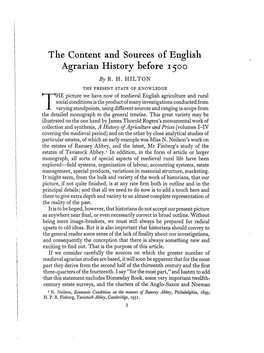 The Content and Sources of English Agrarian History Before 1500