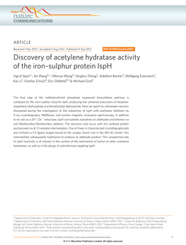 Discovery of Acetylene Hydratase Activity of the Iron&Ndash;Sulphur
