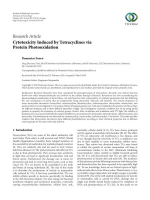 Cytotoxicity Induced by Tetracyclines Via Protein Photooxidation