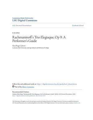 Rachmaninoff's Trio Elegiaque, Op 9: a Performer's Guide" (2016)