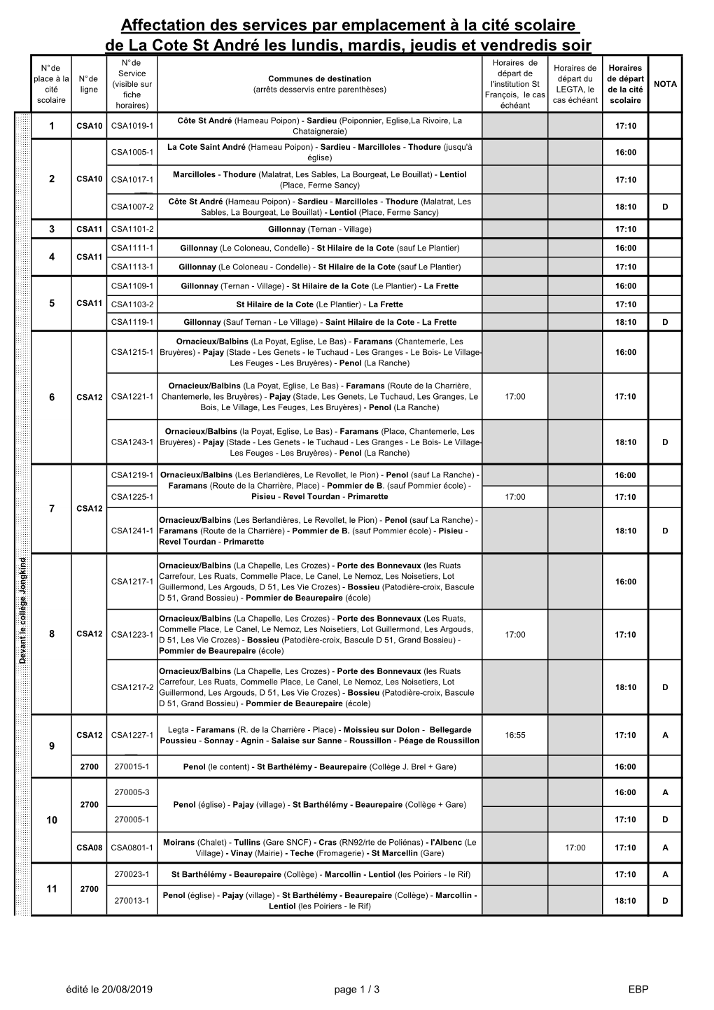 Répartition Emplacements Cité Scolaire-À Appliquer Au 01-09-2019