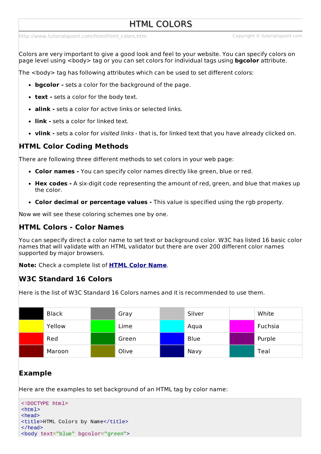 HTML Colors - Color Names