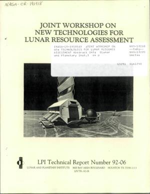 Joint Workshop on New Technologies for Lunar