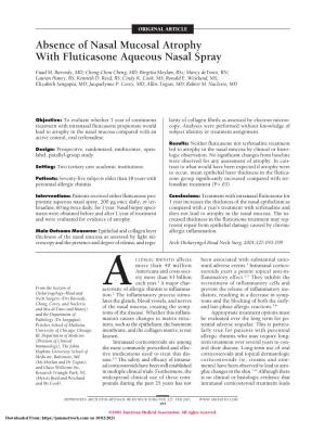 Absence of Nasal Mucosal Atrophy with Fluticasone Aqueous Nasal Spray