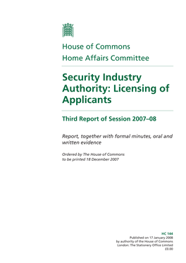Security Industry Authority: Licensing of Applicants