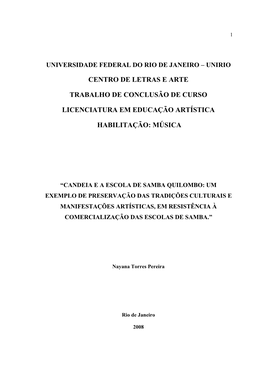 Candeia E a Escola De Samba Quilombo: Um