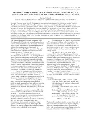 Re-Evaluation of Tortella (Musci, Pottiaceae) in Conterminous U.S.A
